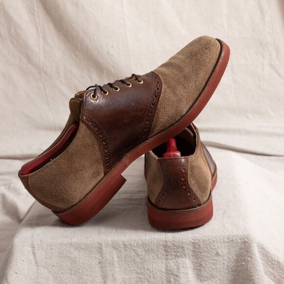 Vintage 90s Cole Haan Suede Saddle Oxford Brogue Shoes Tan Brown 10M Prep Trad